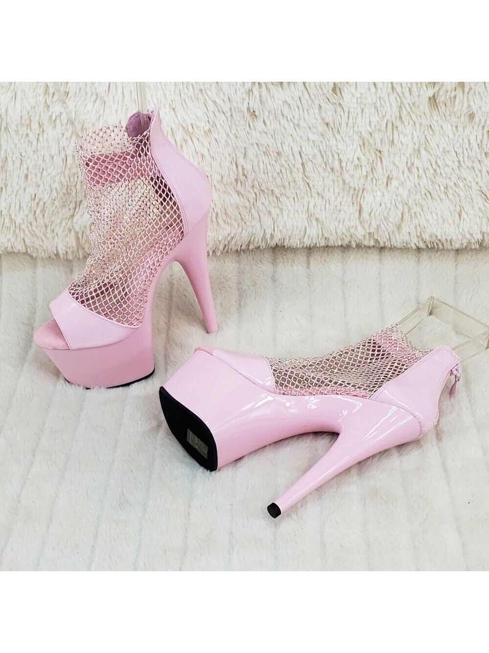 NIB Adore 765RM Baby Pink Rhinestone Mesh Platform 7" High Heel Sandal Shoes - Picture 4 of 13